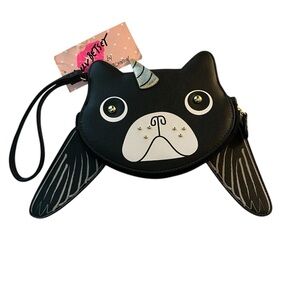 NWT’s Betsey Johnson flying unicorn French bulldog wristlet with movable wings